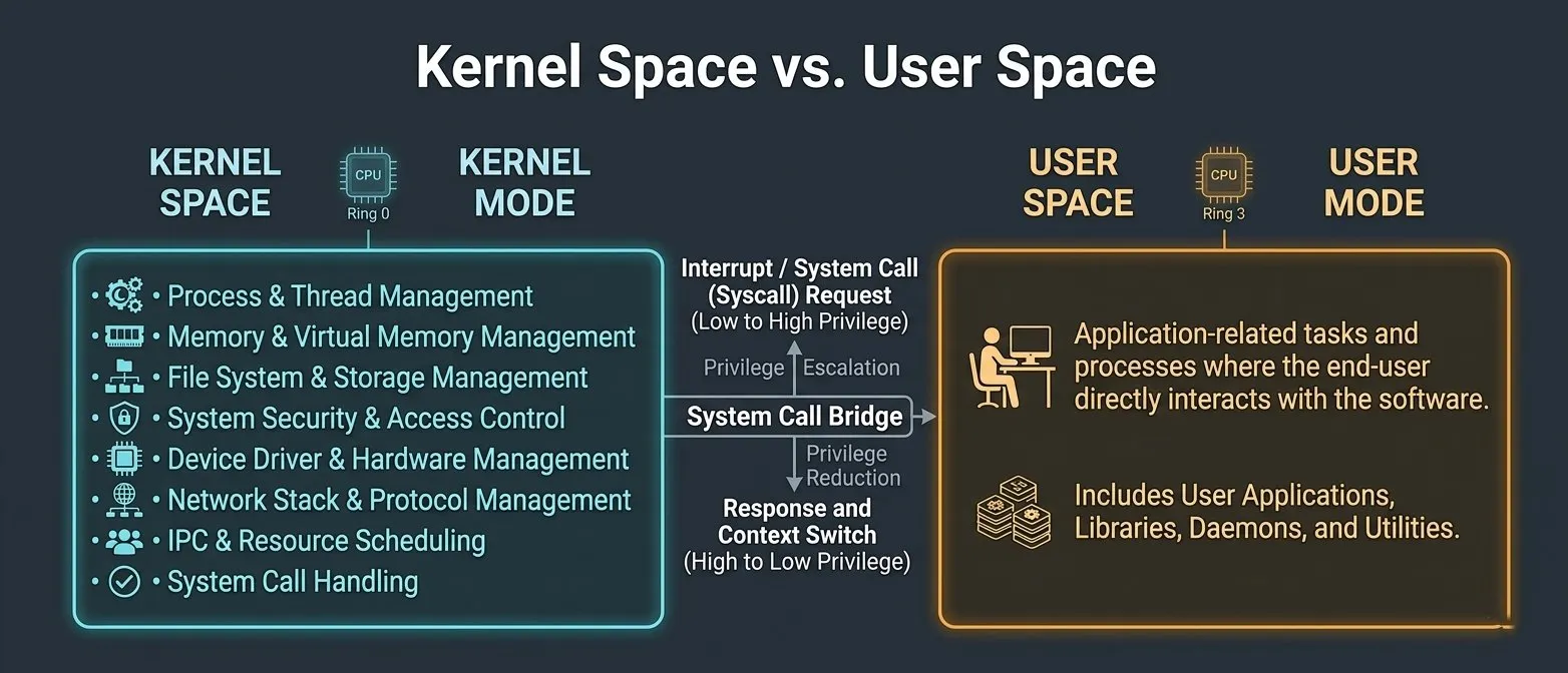 "Week 1 Kernel space vs. User space"